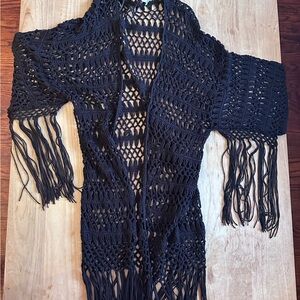 Chic Black Crochet Poncho